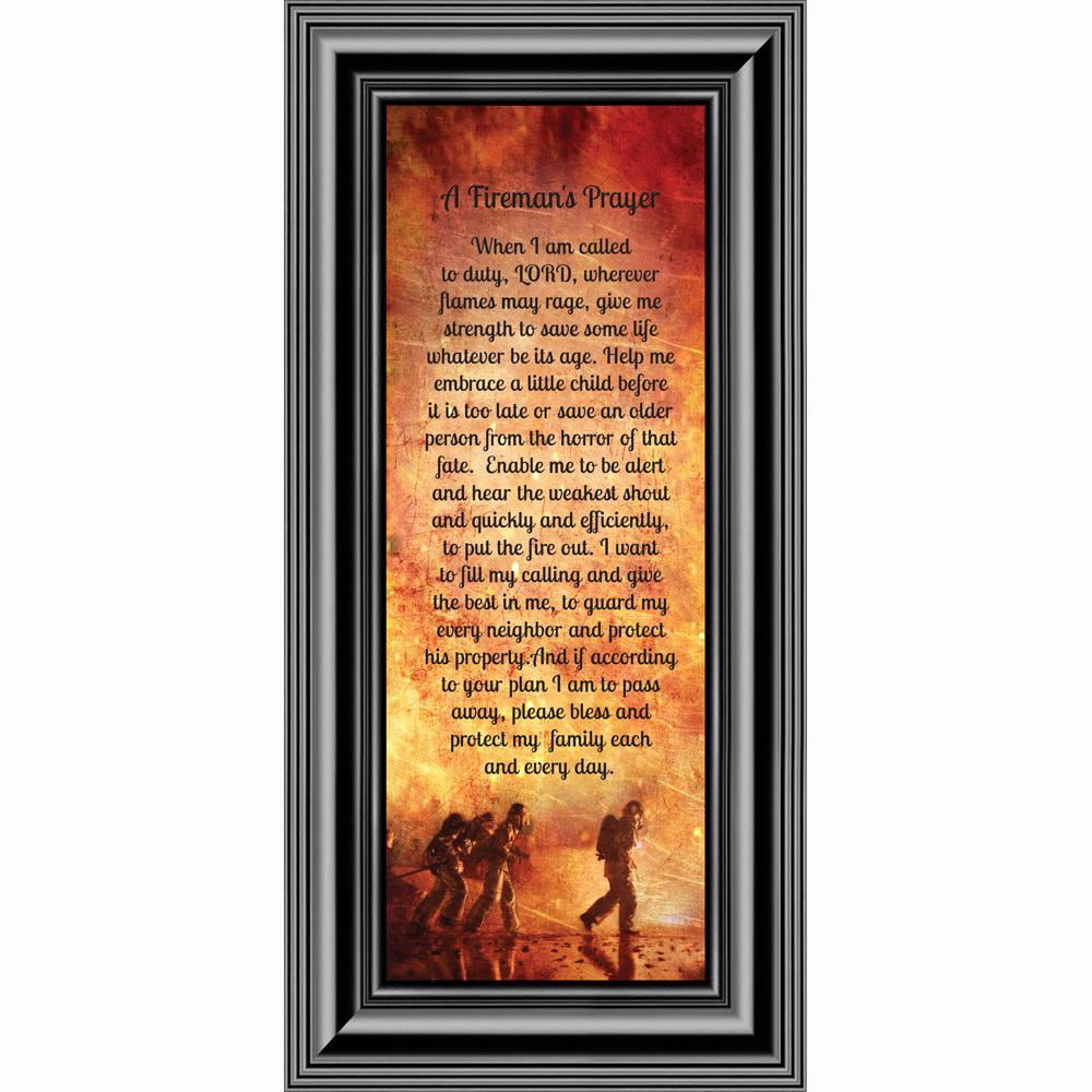 Firefighter Gifts for Men and Women, Fire Academy Graduation Gift, Fire Fighter Gifts or Firehouse Decor, A Fireman's Prayer Framed Wall Art for Home or Fire Station, 7361CH