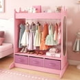 thumbnail image 6 of JOYLDIAS Kids Armoire Pretend Dress-Up Storage Openning Hanging Closet Wardrobe Girls Bedroom Furniture with Mirror, 3 Drawers(Pink), 6 of 23
