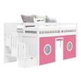 thumbnail image 2 of Bedz King Contemporary Low Loft Twin Bed with 3 Step-Stairway, White with Pink & White Tent, 2 of 9