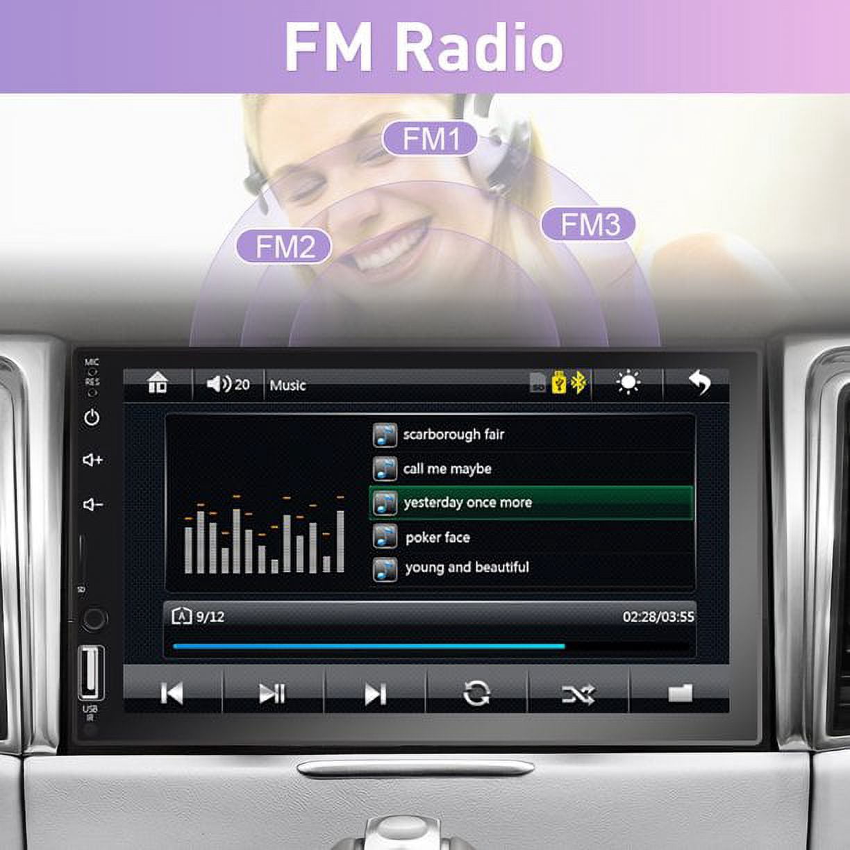 Podofo Double Din 7'' Touch Screen Car Stereo Radio Carplay Android Auto Car Audio Car Multimedia MP5 Player Bluetooth Mirror Link FM USB,with 12 LED Backup Camera