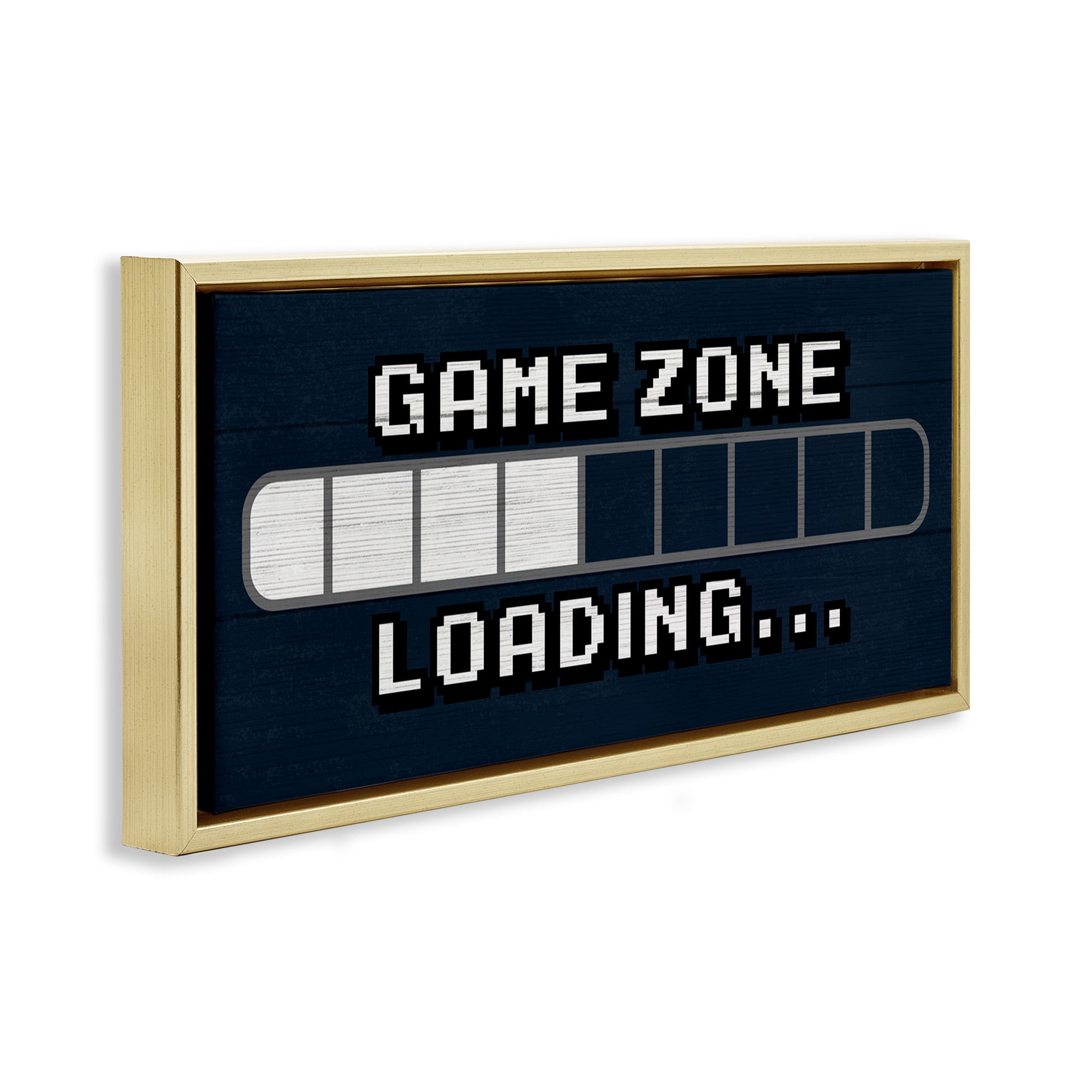 Stupell Industries Game Zone Loading Pixels Art for Kids Painting Gold Floater Framed Canvas Art Print Wall Art, 25 x 11