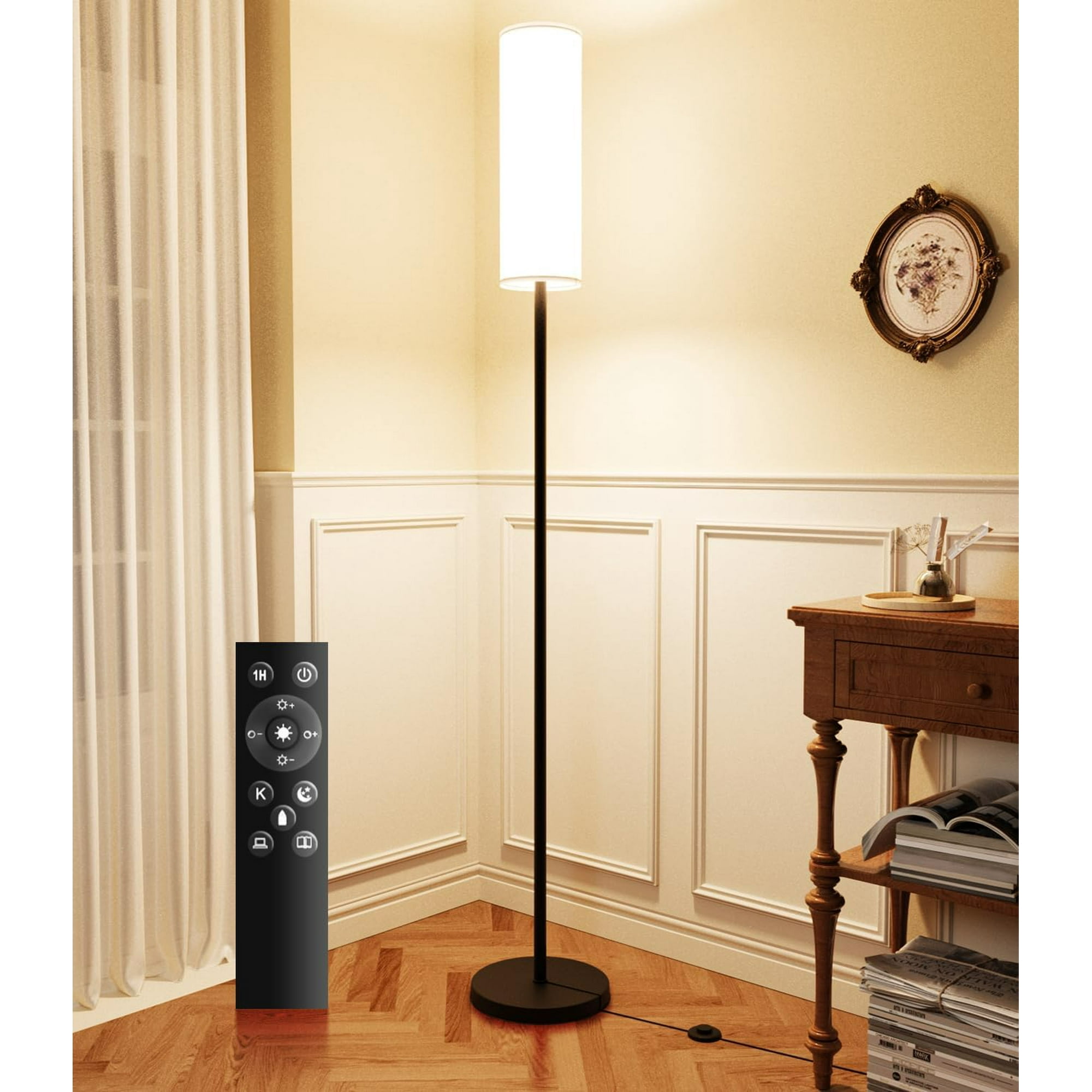 Modern Black Floor Lamp With Linen Shade - 59 Inch Standing Lamp For Living Room & Bedroom