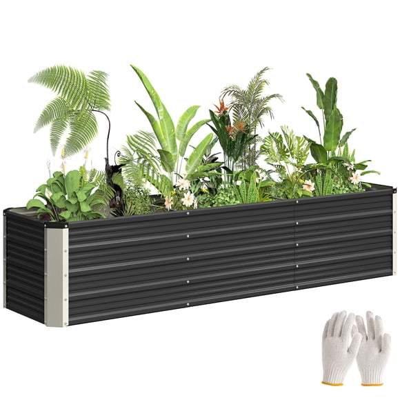 Outsunny 6' x 1.5' x 1.3' Galvanized Raised Garden Bed, Elevated Large Metal Planter Box w/ Install Gloves for Backyard, Patio to Grow Vegetables, Herbs, and Flowers, Dark Grey