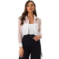 thumbnail image 2 of Blusa delantera con botones para mujer, dobladillo con lazo, cuello en punto, malla, camisa de manga larga transparente, top Blanco L, 2 of 2