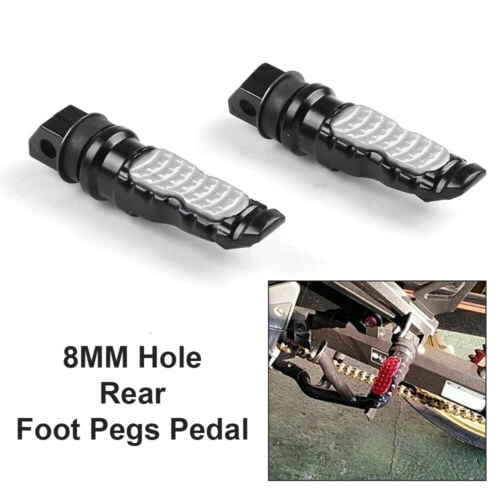 2pcs Universal 8mm Hole Silver Motorcycle Rear Passenger Foot Pegs Footrests