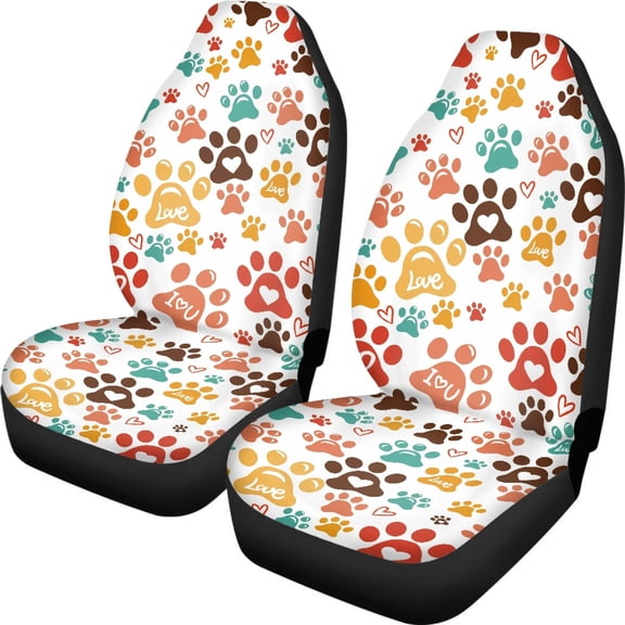 XYZCANDO Easy to Install Car Seat Covers SUV Truck Vehicle, Washable Non-Slip Auto Seat Covers 2pcs Polyester Fabric Paw Prints