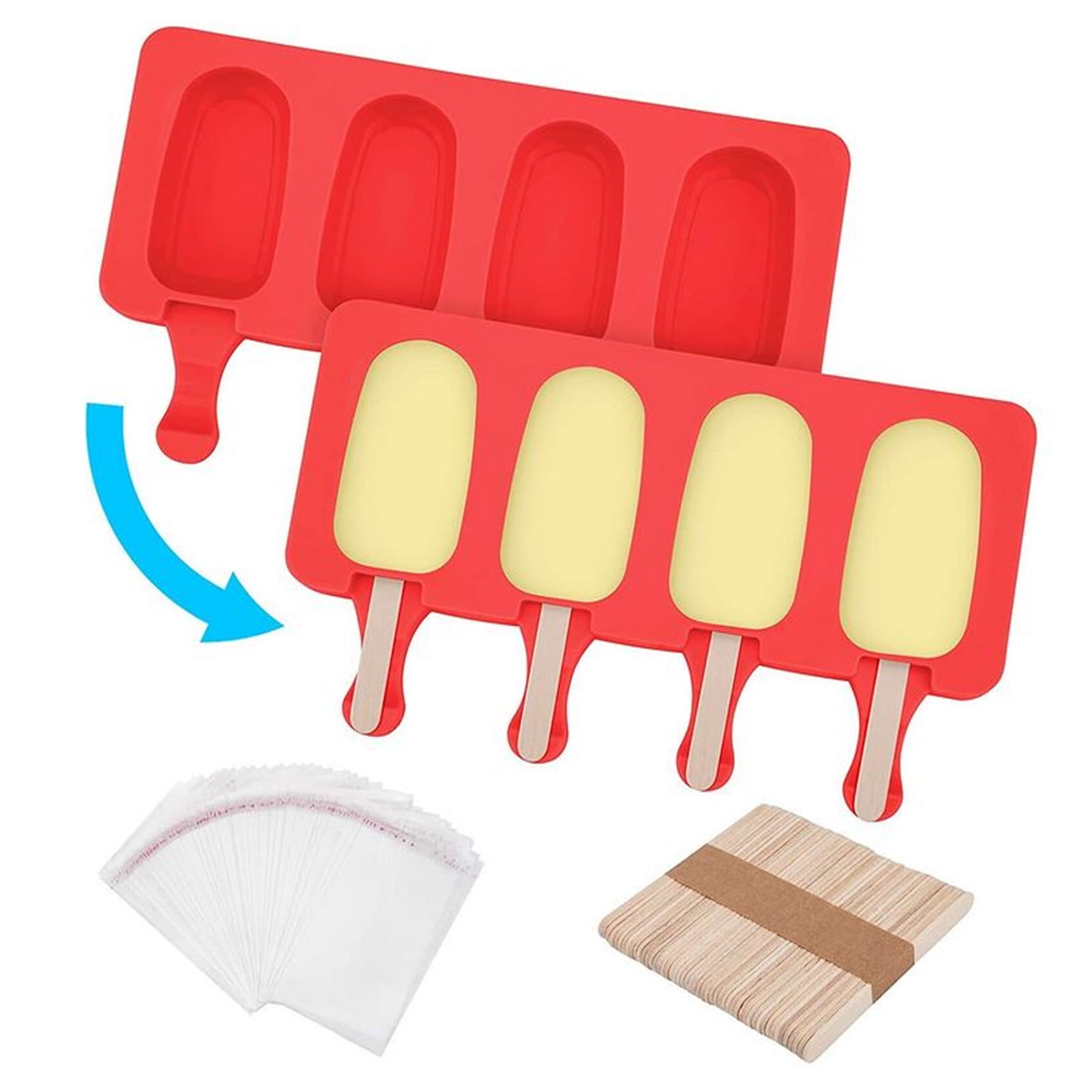 2 Pack Silicone Popsicle Molds, 4 Cavities Homemade Ice Pop Molds Red