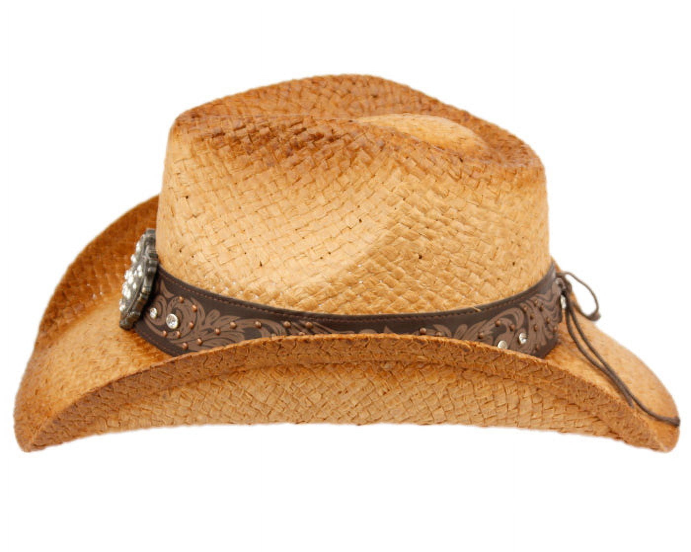 8693 Western Cowboy Hat With Tribal Band, Adjustable Unisex Straw Hat Golden Straw Youth Hat with Band – Cowkid Clothing Company main image 2