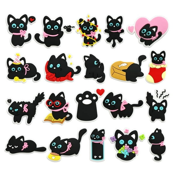 20PCS Black Cat Shoe Charms Cute Black Cat Charms for Clog Decoration Fun Shoe Accessories for Girls Boys Teens Kids Adults