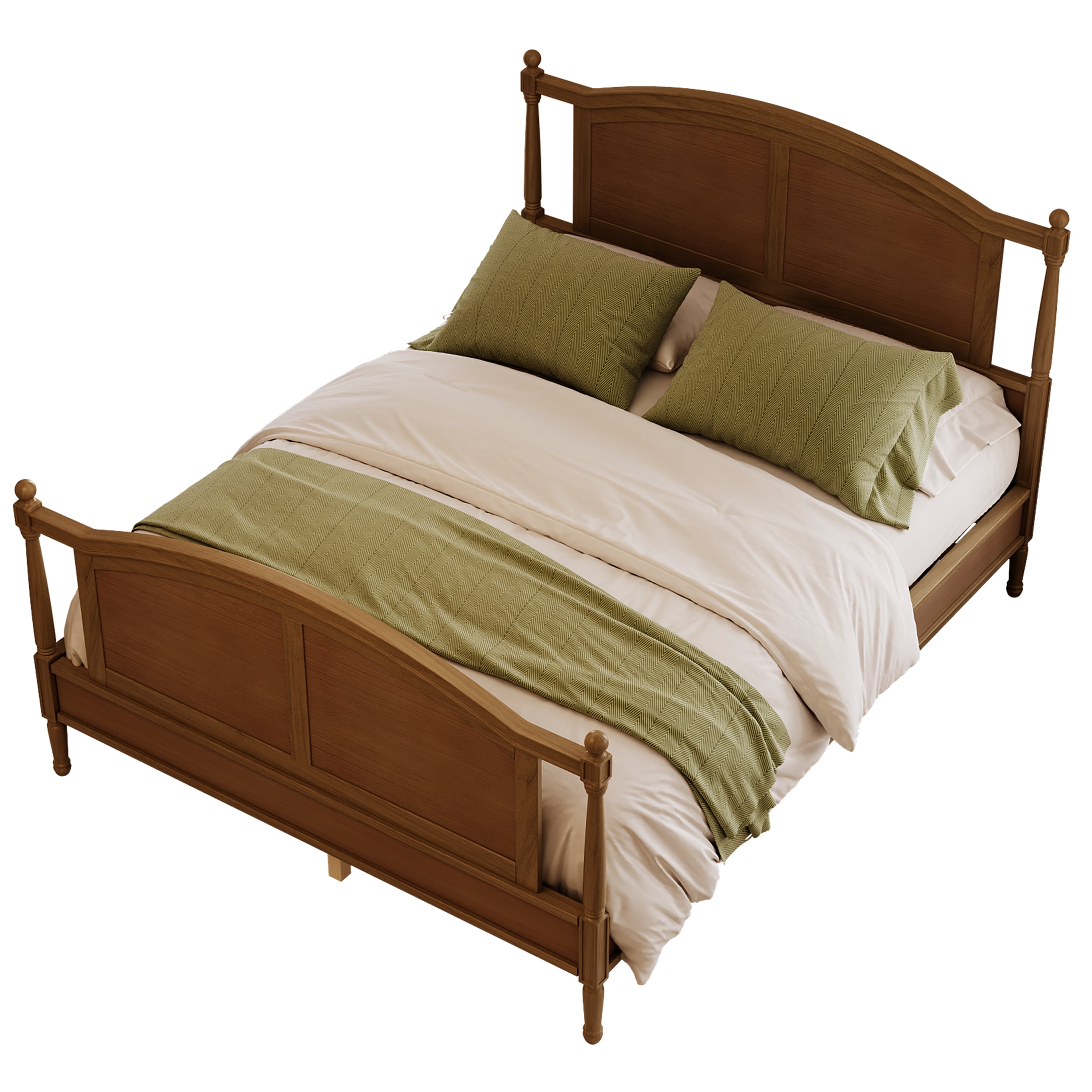 Mintazer Queen Size Farmhouse Platform Bed Frame with Arched Panel Headboard & Footboard, Cottage Panel Bed Frame with Spindle Posts & Slat Support for Bedroom Guest Room, Walnut