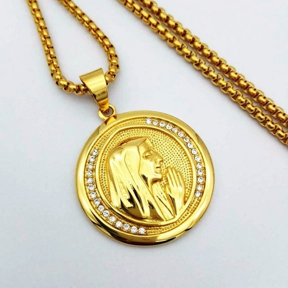 New Catholic Religious Jewelry Virgin Mary Pendants 14K Yellow Gold Madonna Collier For Women Necklace D117