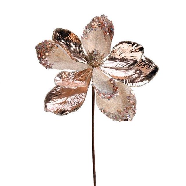 Vickerman QG190458 11 in. Rose Gold Magnolia Glitter Spray - 6 per Bag