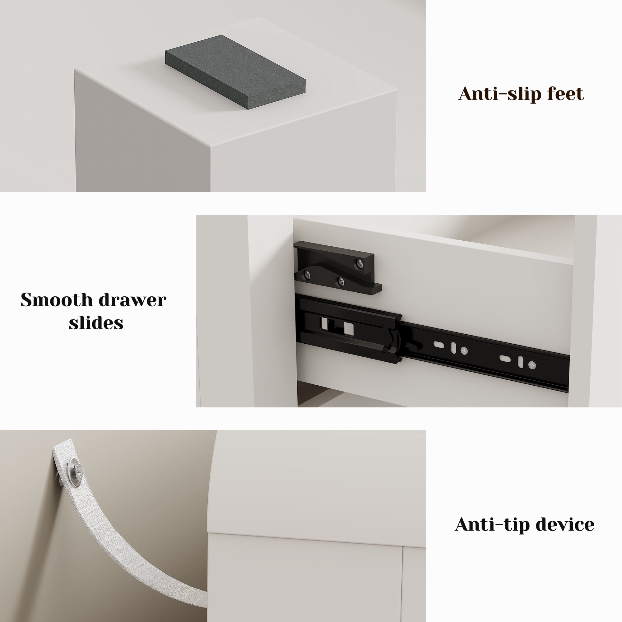 Cozy Home Solid Wood 3-Drawer Storage Dresser, Rounded Corner Modern Bedroom Chest of Drawers & Large Nightstand, White Organizer for Bedroom, Living Room, Entryway