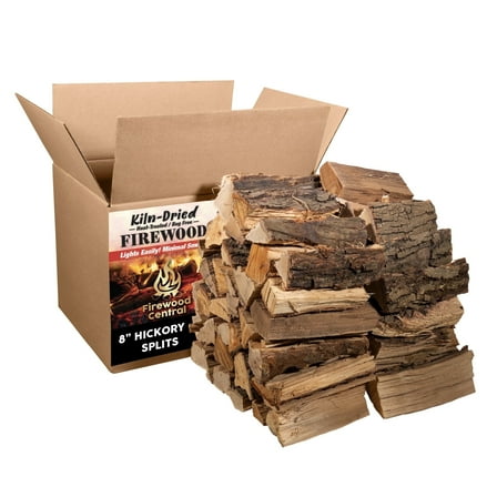 Firewood Central Kiln-Dried PA Hickory – 8” Splits (Approx 39.5 lb) – Bold Smoking Wood for Pizza Ovens, BBQ & Fire Pits – Easy Light, Low Smoke, USA Sourced 