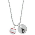 thumbnail image 1 of Delight Jewelry Silvertone Large White Enamel Baseball Silvertone Script Initial Disc - & - Charm Necklace, 20"+3", 1 of 4