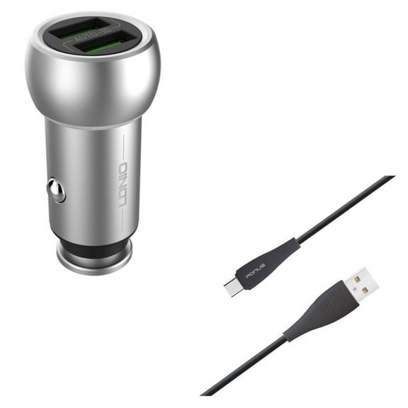 2-Port USB 3.6A Car Charger w Charger Cord Type-C 10ft USB Cable L5E for Acer Liquid Jade Primo - Alcatel PulseMix, 7, Idol 5S 5 4S - ASUS Zenfone V Live, ROG Phone, AR 6 5z 4 Pro