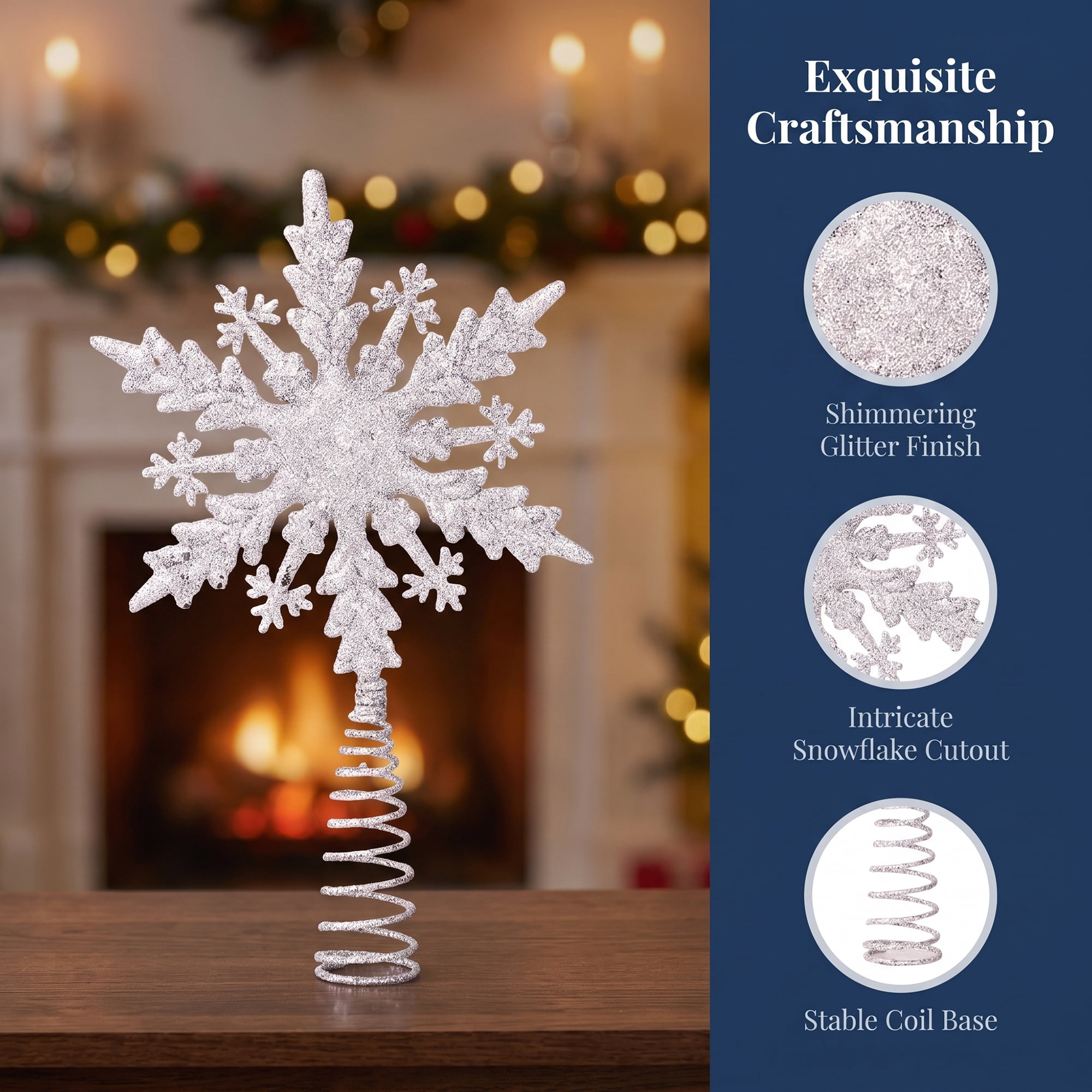 Unique Bargains Openwork Glittering Star Radiant Spring Mount Accent Silver Snowflake 7.9"