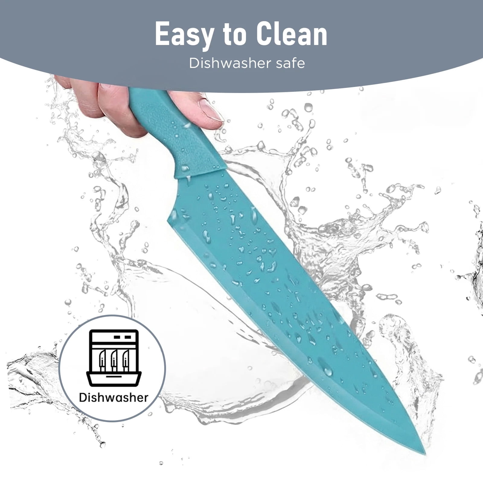 13 Pcs Kitchen Knife Set, Stainless Steel Chef Knives with Sharpener & Blade Guards, Non-Stick Coating, Dishwasher Safe, Multicolor