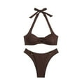 thumbnail image 4 of Women's Solid Ring Hanging Neck Bikini - Backless Sexy Swimsuit, Polyester Spandex - S-XL, 4 of 5