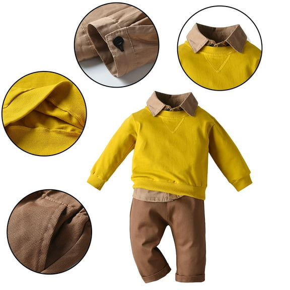 Esaierr Toddler Boys 3PCS Shirts Pants Outfits for Baby Newborn Sweatshirt Shirt Pants Set Long Sleeve Autumn Winter Comfortable Set for 6M-5Y