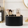 thumbnail image 4 of Linqz Oval PU Leather Makeup Brush Holder Organizer with Divider, Cosmetic Desktop Storage Caddy for Bathroom Vanity & Dressing Table, Mocha Beige, 4 of 9