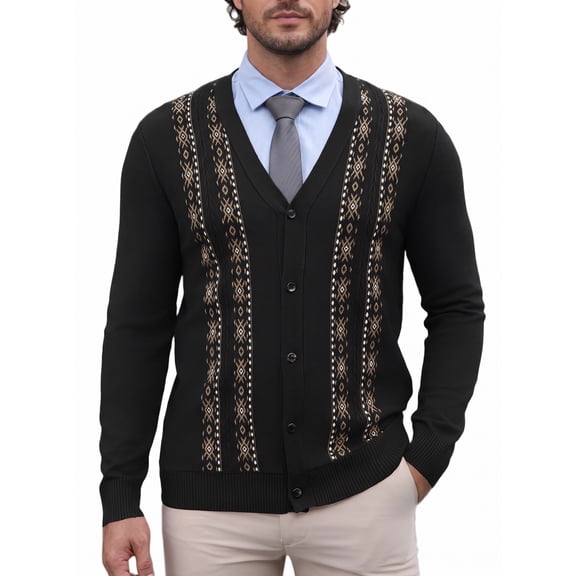 COOFADNY Mens Cardigan Sweater Vintage Striped V-Neck Long Sleeve Button Down Knitted Sweaters