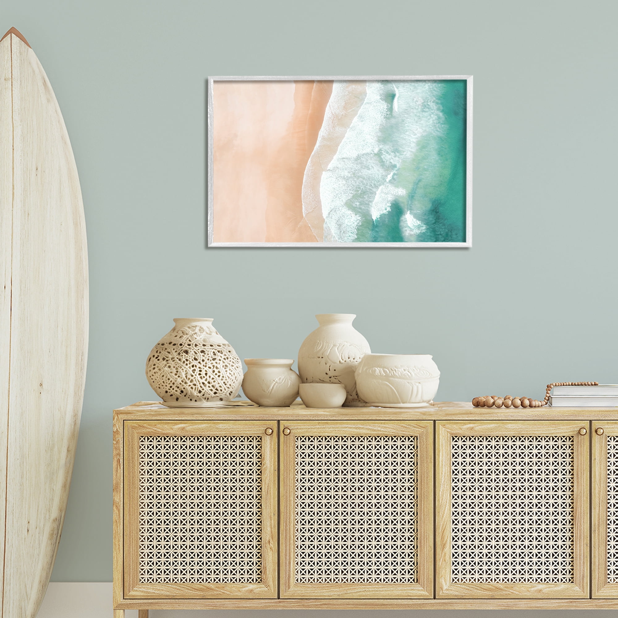 Stupell Industries Aerial Sea Waves Coastal Painting White Framed Art Print Wall Art, 30 x 20