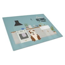 Carolines Treasures CK7825LCB Brindle White English Bulldog Kitchen Scene Glass Cutting Board Large 12H x 16W multicolor