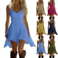 thumbnail image 4 of Diufon Womens Linen Dress Spaghetti Strap Ruffled Hem Mini Dress Casual Flowy V Neck Sundress Summer Beach Dresses, 4 of 6