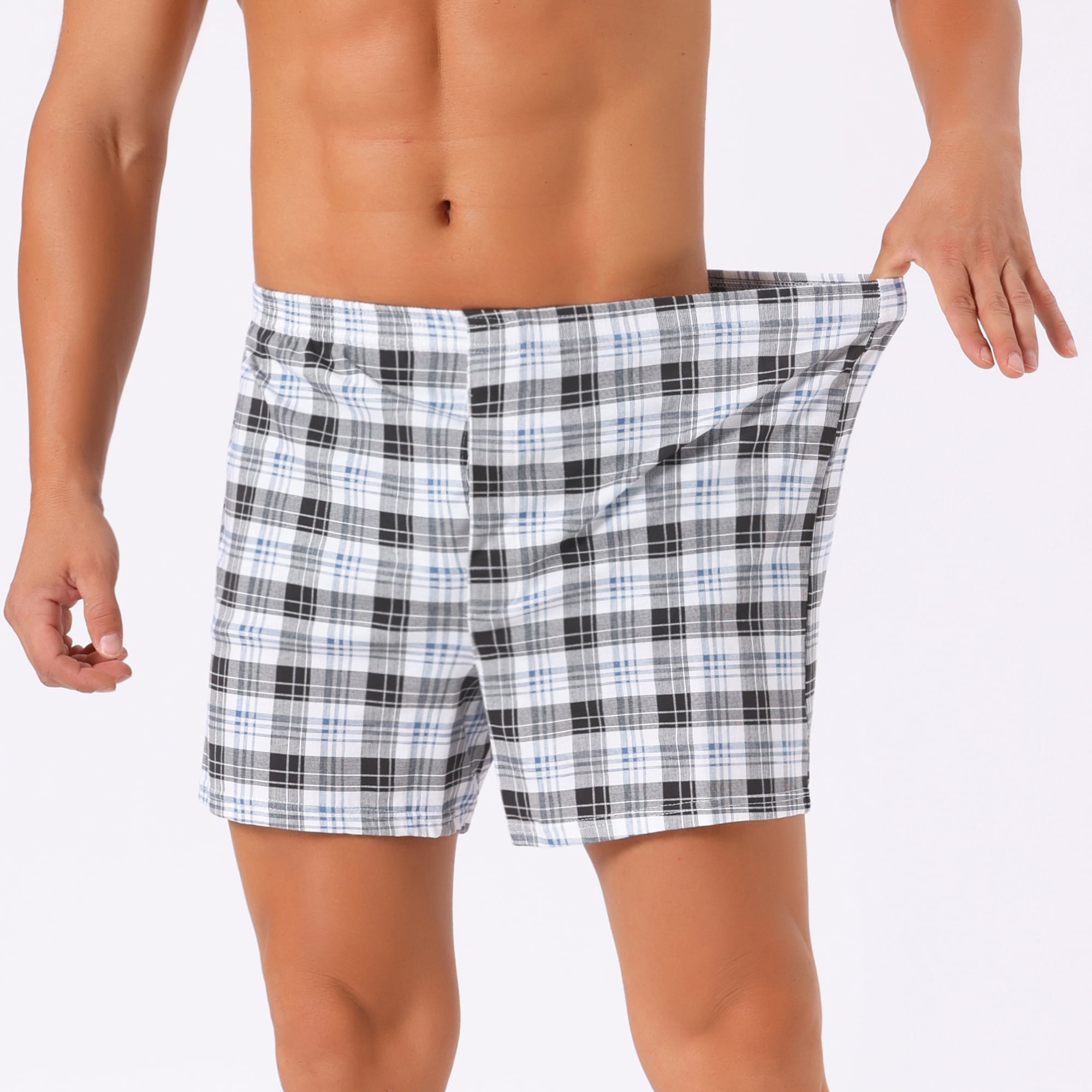DARING DIVA Men's Classic Elastic Waistband Plaid Pattern Boxer Shorts 32 Black White