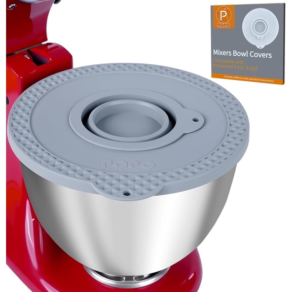 PQPO Silicone Mixers Bowl Cover, Compatible with KitchenAid 4.5-5 Quart Tilt-Head Stand Mixers Bowl, Collapsible Small Bowl, Gray