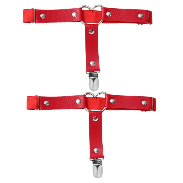 2 ligas punk de cuero con forma de corazón, hechas a mano, estilo hip hop, estilo punk (rojo)