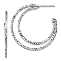 925 Sterling Silver Rhodium Plated Sparkle-Cut Hoop Earrings 30.5x31.5mm Wide 1.5mm Thick Hoop Earring for Women