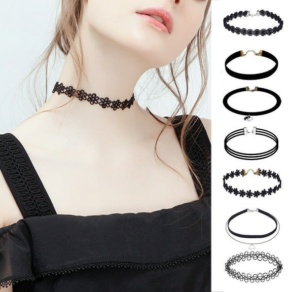 Jiaroswwei 1 Set Choker Necklaces Hollow Out Lace Black Sexy Cut-out Chokers for Party