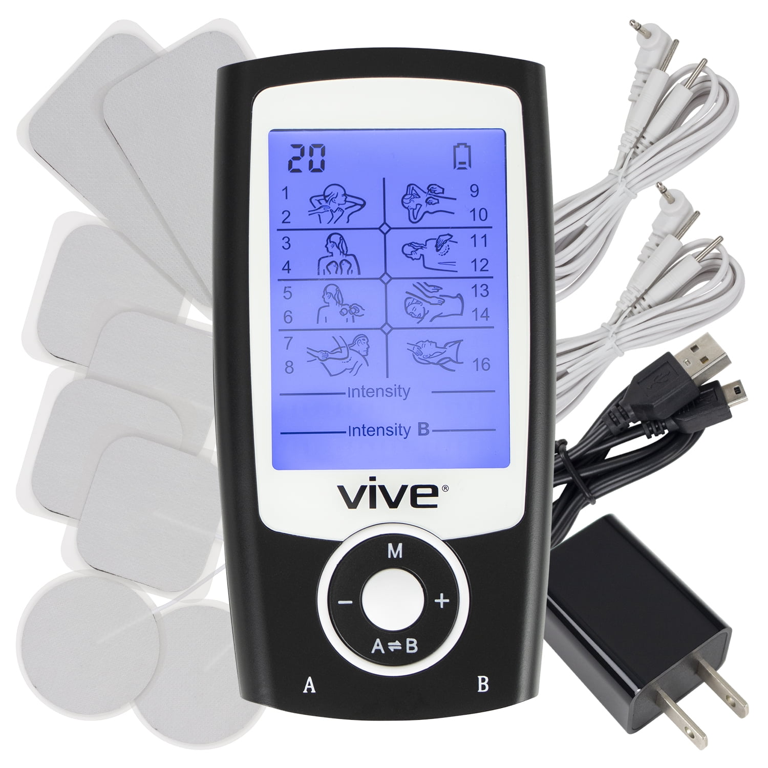 Vive Tens Unit Muscle Stimulator, SelfSticking Electrode Pads, 8 Modes