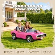 iYofe 24V 2 Seater Licensed 1970 Dodge Charger R/T Powered Ride-On Car with Remote Control & Safety Belt, Pink