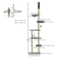 thumbnail image 2 of Adjustable Floor to Ceiling Cat Tree, 90.5"-98.5" H Grey Cat Tower with Plush Hammock, Bed, Scratching Posts & Perches, Multi-Level Pet Climber for Living Room or Bedroom, 2 of 6