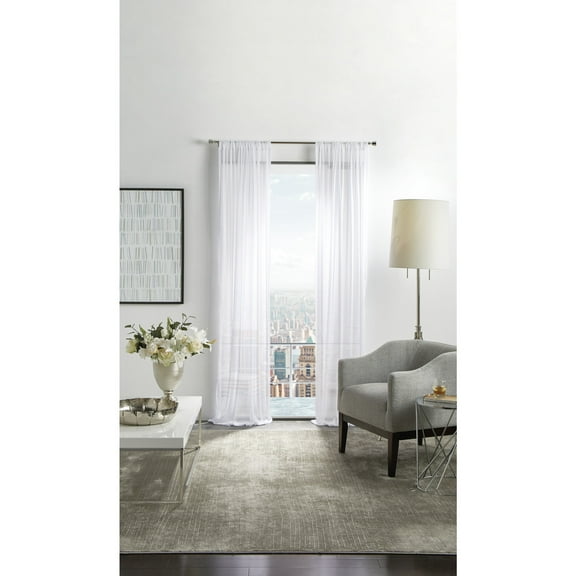 Martha Stewart Glacier Sheer, 50"W x 84"L Poletop White Indoor Curtain, Set of 2, Polyester, Adult