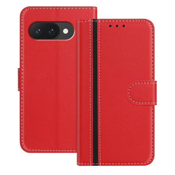 Allytechgroup Flip Wallet Phone Case for Google Pixel 9A, RFID Blocking PU Leather Built-in Credit Card Slot Stand Shockproof Full Body Protective for Google Pixel 9A, Red