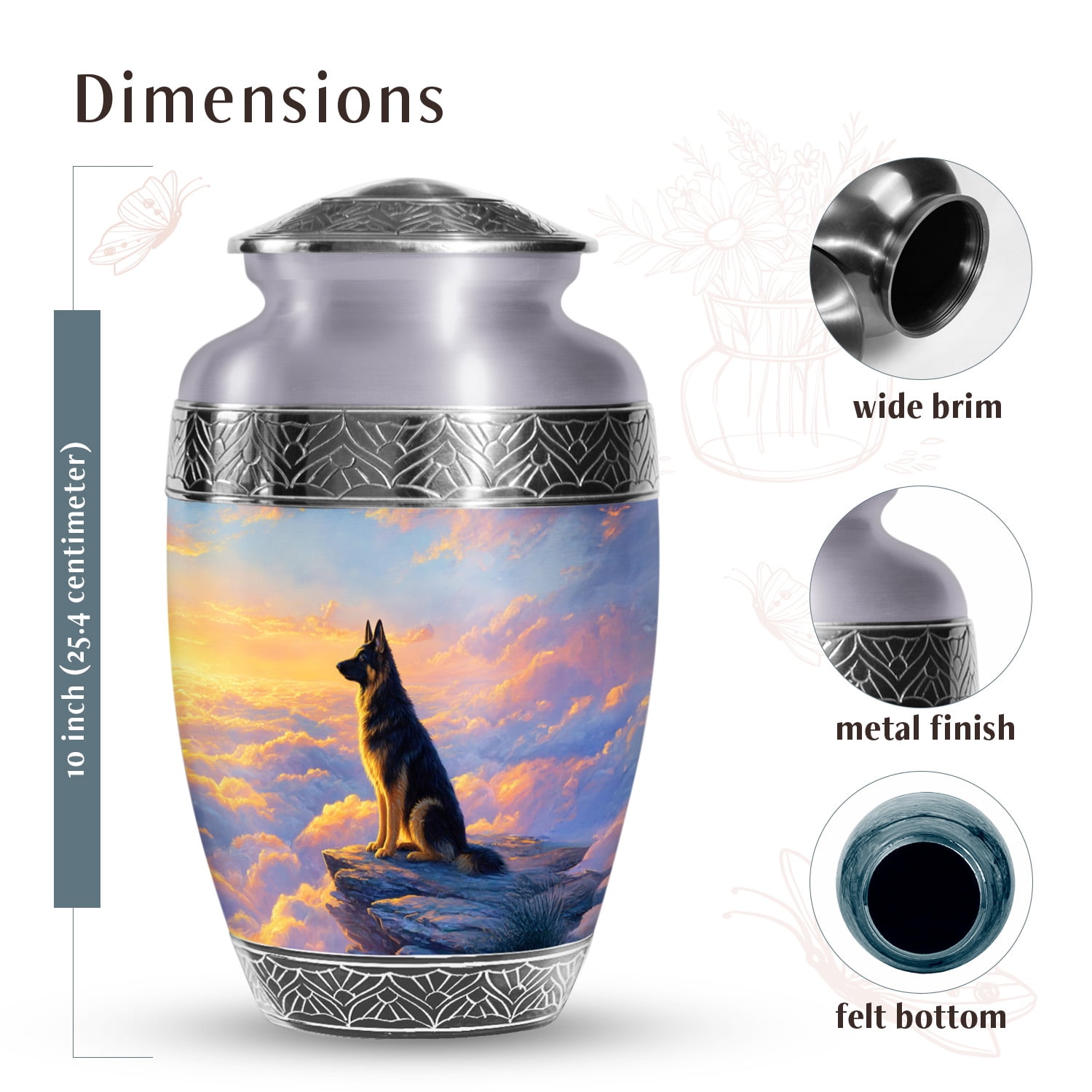 SABURIAL Dog Urn - Large Burial Urn For Adult Men & Women Ash - Unique Funeral Urns For Human Remains - Beautiful Urns For Wife Ashes - 10 Inch Large With Velvet Bag