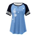 thumbnail image 4 of T-shirts Femmes Dames Mode Décontractée Imprimé Col Rond Manches Courtes Chandail T-Shirts Femmes Bleu Clair m, 4 of 4
