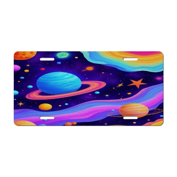 Colorful Space Galaxy Print Car Decorative Front License Plate,Vanity Tag,Metal Car Plate,Aluminum Novelty License Plate for Men/Women Car,6 X 12 Inch