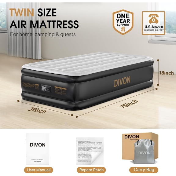 Twin Air Mattress with Built in Pump Raised,18” Inflatable Mattress with Wave Design,Blow Up Mattress in 2 Mins,Single Twin Size Air Mattress for Guest, Thicker AirBed,Colchon Inflable-330Lbs