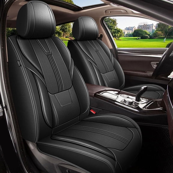 DIKSOAKR Fit for Ford Focus 2009-2018 Car Seat Cover 5-seat Faux Leather Full Set Compatible Airbag