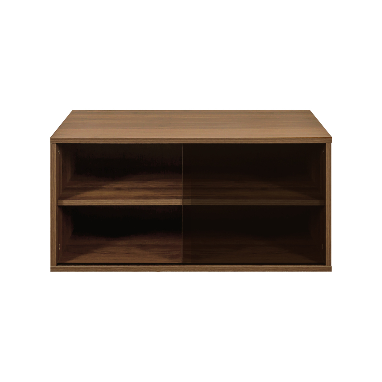 Lisonu Stackable Storage Cabinet with Sliding Glass Doors, Modular Media Console and Display Shelf, Modern Low-Profile Organizer, Walnut