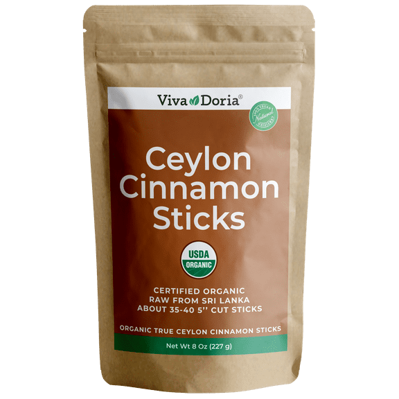 Viva Doria Certified Organic True Ceylon Cinnamon Sticks, Alba Grade, Sri-Lankan 5 Inches Cut, 8 Oz (Approx: 35-40 Sticks)