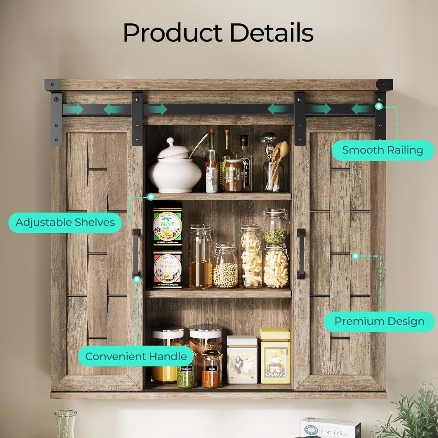 Caffoz 31 Inch Farmhouse Sliding Barn Door Medicine Cabinet Adjustable Shelves Light Brown