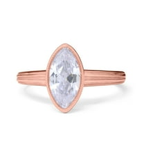 Rose Tone, Simulated Cubic Zirconia Size-5 Art Deco Solitaire Marquise Engagement Ring Bezel 925 Sterling Silver