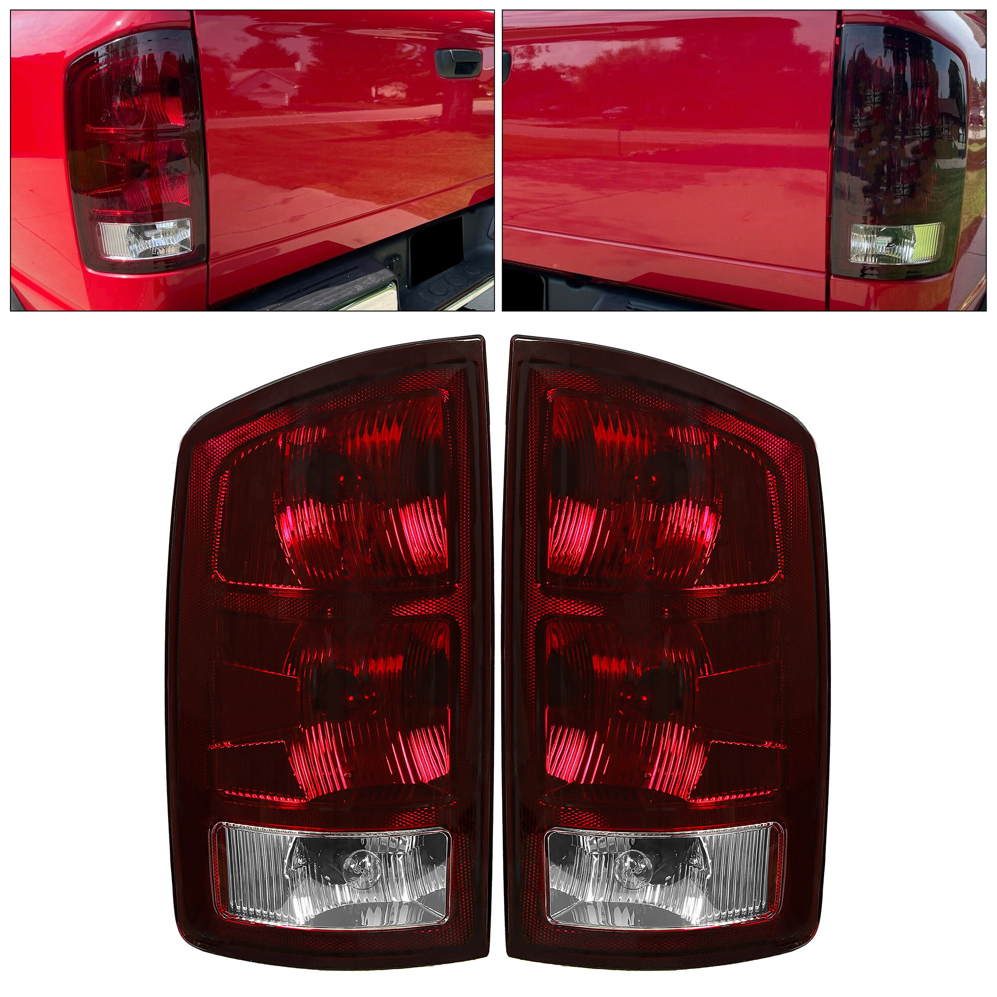ECOTRIC Compatible with 2002-2006 Dodge Ram 1500 Set of 2 2003-2006 Ram 2500 3500 Red Smoked Tail Light Taillight Turn Signal Light Pair Replacement for 55077348AF CH2801147 55077347AF CH2800147 