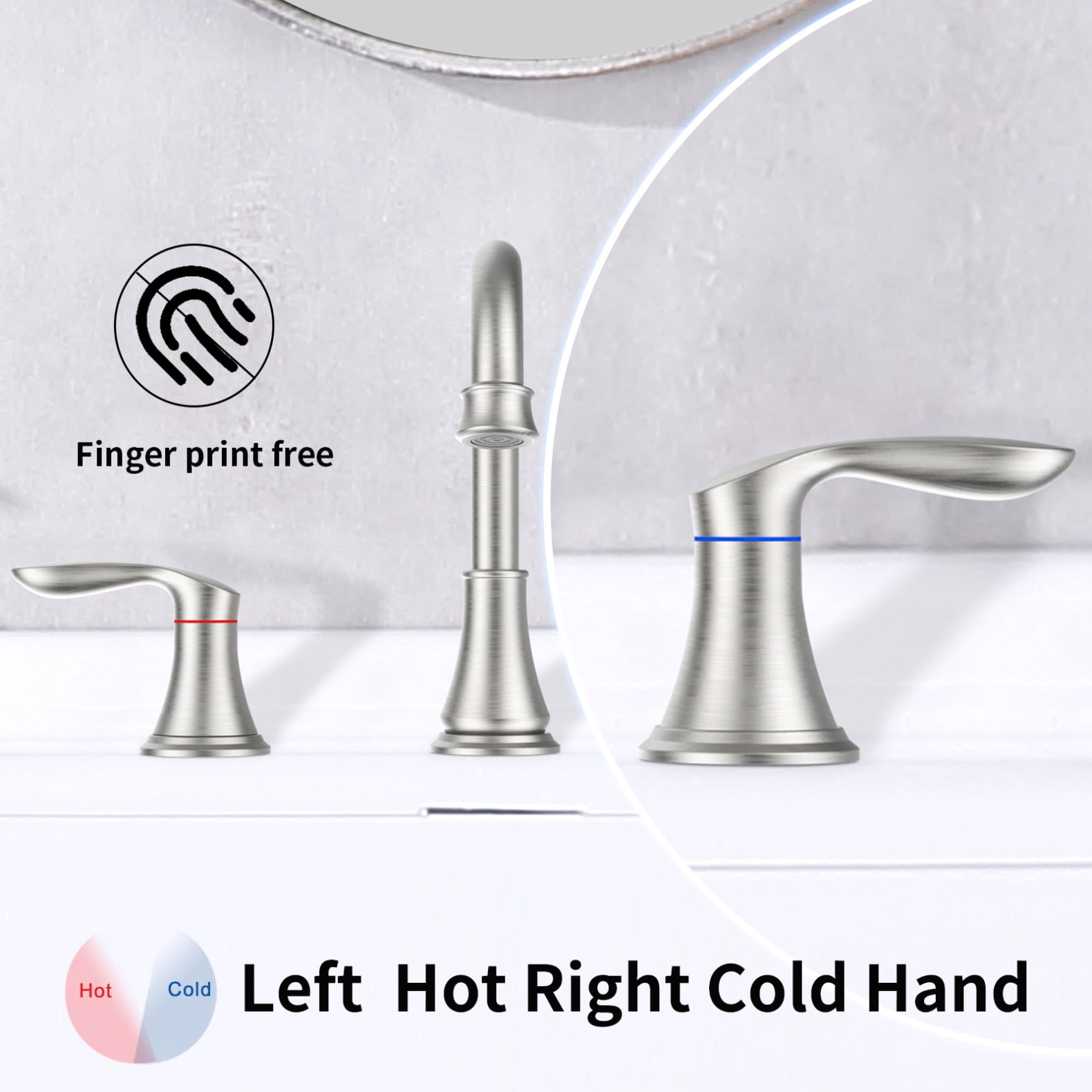 2 Handle 8 Inch Widespread Bathroom Sink Faucet with Pop-Up Drain, High Arc Modern Bathroom Vanity Lavatory Faucet 3 Holes with Brass 360° Swivel Spout, Brushed Nickel